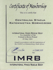 Certyfikat członkostwa CSRG S.A. w IMRB